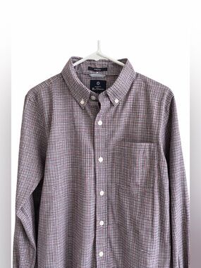 Ben Sherman Shirt Mens Large Micro Check Button Down Red Blue Stretch